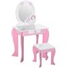 HOMCOM Specchiera Giocattolo Toeletta con Cassetto e Sgabello in Legno, Giochi per Bambine 3-6 Anni Rosa e Bianco