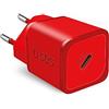 SBS Caricabatterie Portatile per Samsung, iPhone, Xiaomi, Oppo, Caricatore Gan rapido da 20W per Smartphone e Tablet, Caricabatterie Power Delivery Veloce e Sicuro con USB-C, Rosso