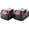 Milwaukee M18B5 18V 5Ah Batteria, confezione da 2, 18 V, Rosso