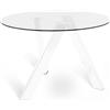 E-STYLO Tavolo Fisso Top in vetro temperato Gambe in metallo verniciato. Sono fissate al top mediante piatre incollate con tecnica UV,120cm X 120cm H. 75cm,Top: trasparentegambe: bianco