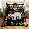 Loussiesd Sloth - Set copripiumino con stampa di bradipo con motivo animale, motivo floreale, con foglie, rami, copriletto, decorazione della stanza, 3 pezzi per letto matrimoniale