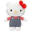Hello Kitty Peluche 30 cm con Outfit Moda, Tutina Jeans, Fiocco Rosso, Maglia A Righe, per Bambini dai 3 Anni - Giochi Preziosi