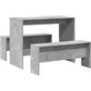 vidaXL Set Tavolo da Pranzo e Panche 3 pz Grigio Cemento in Truciolato, set tavolo da pranzo, set tavolo e panche, set sala da pranzo con panca