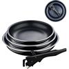 BERGNER Black Edition, Set di padelle da 4 pezzi da 18, 20 e 24 cm, manico ergonomico rimovibile, alluminio pressato e antiaderente, per tutti i tipi di cucine e forno