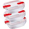 Pyrex Cook & Heat - Set di 3 scatole rettangolari idenziali, 1,1 l, vetro borosilicato, lunchbox, coperchio ermetico speciale per forno a microonde, made in France