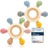 CAJA Massaggiagengive Set 2 pz Anello da dentizione gioco da mordere | Realizzato in silicone e legno | Senza BPA | Favorisce la presa, lo sviluppo sensoriale e la motricità | Regalo nascita