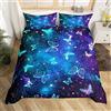 Loussiesd Set di biancheria da letto con farfalla, per bambini, motivo galassia e farfalle, copripiumino traspirante, cielo stellato, copriletto per camera da letto singolo