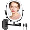 FUNTOUCH Specchio cosmetico ricaricabile con illuminazione, ingrandimento 1X/7X, specchio da barba dimmerabile, 3 colori, specchio da trucco touchscreen, girevole a 360°, specchio da parete per bagno