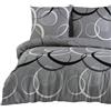 Buymax® Copripiumino Matrimoniale 200x220 cm 3 Pezzi 100% Cotone - Set Completo Letto con Copripiumino e 2 Federe 80x80 cm, Set Renforcé con Motivo Geometrico Cerchi, Set Grigio Nero Bianco