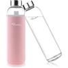 Ryaco Bottiglia d'Acqua, 1000ml Borraccia Vetro Trasparente Portatile con Guaina Protettiva in Neoprene per Il Campeggio Viaggi tè Ufficio