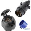 SPARKMOTO Spina 7 Poli rimorchio Maschio e Presa 7 Poli Femmina,12v spinotto 7poli Presa 7poli Impermeabile per rimorchio roulotte Auto Adattatore a Spina e Presa 7 Poli con Porta Spina rimorchio Blu