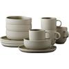 Studio Round North - Set di stoviglie in gres porcellanato per brunch/colazione, 4 persone, 12 pezzi, 4 piatti, ciotole e tazze da caffè in gres