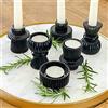 Kate Aspen Portacandele vintage in vetro nero a coste, per candele a colonna, portacandele e portacandele votivi (set di 6, 3 misure assortite), decorazione per tavolo da pranzo, decorazione per