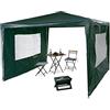 Relaxdays Gazebo 3x3 m, 2 Pareti Laterali, Struttura in Metallo, Telo in PE, con Finestre, per Festival, Tendone, Verde