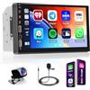 Hikity 7 Pollici Autoradio Doppio Din Carplay Senza Fili e Android Auto, Schermo Tattile Radio Stereo Auto 2 Din con Bluetooth Mirror Link FM EQ AUX 2USB SWC Telecamera Posteriore