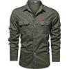Generic Camicia cargo da uomo a maniche lunghe, stile militare, aderente, ad asciugatura rapida, per escursionismo, pesca, attività all'aperto, camicia tattica a maniche lunghe, casual, con bottoni, Verde, L