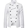 Generisch Blazer, giacca vintage a doppio petto con bottoni, elegante giacca a maniche lunghe, colletto alto, giacca da uomo, cappotto sportivo, vintage, casual, steampunk, bianco, S