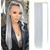 Benehair Posticci per Capelli Extension 71cm Coda Capelli Extension Lungo Rettilineo Coda Finta Capelli Sintetici Extension Coda Capelli Extensions per Donna Grigio Argento