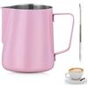 Tianher Bricco per Latte in Acciaio Inox,Tianher Bricco Latte Schiumatore Schiuma Brocca Tazza con Misurazione della Temperatura Latte Art Penna Lattiera per Cappuccino (rosa)