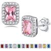 Bestyle Orecchini a Lobo Argento 925 Pietre Portafortuna Ottobre Rosa Tormalina Orecchini con Pietre Rettangolo, Stud Orecchini Donna, Confezione Regalo