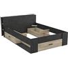 Demeyere Letto Contenitore Industriale 140 x 190 con 3 Cassetti, Colore Nero Opaco e Rovere, 150.1 x 217.1 x 74.3 cm