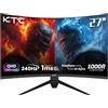 KTC Gaming Monitor 27 Pollici QHD Curvo Monitor, 240Hz, 1ms, 2K QHD 2560 x 1440p Schermo PC, Freesync & G-sync, HVA 1000R, 124% sRGB, Inclinazione Regolabile, VESA, DP1.2/HDMI 2.0, H27S25E