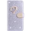 BLOTECH Portafoglio per Samsung Galaxy A5 2017 Glitter Custodia Libro Pelle con 3D Little love Wallet Flip Cover Case Argenteo PU Brillantini Strass Cristallo Carta Slot Lady Girl Elegante Trendy Phone Case