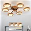 LAMPLAY Lampada Da Soffitto Moderna A LED, Lampadario Ø94cm Dimmerabile Con Telecomando 3000K-6000K, Braccio Nero + 6 Anelli In Legno, Paralume In Metallo, Soggiorno Camera Da Letto Sala Da Pranzo