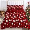 WZXGHE Copripiumino Matrimoniale Natalizio 135x200,Set Di Biancheria Da Letto Con Babbo Natale E Alce, Regali Di Natale Per Bambini E Adolescenti (Rot kariert, 135x200cm)