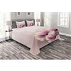 ABAKUHAUS Magnolia Set Copriletto Trapuntato, Petali di Fiori fragili, Decorativo, 3 Pezzi con 2 Federe Cuscini, 264 x 220 cm, Bambino Rosa Marrone e Rosa