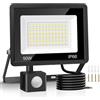 Jsdoin Luci di Sicurezza 50W Sensore di Movimento Esterno 4500 Lumen PIR Luce di Sicurezza 6500K Proiettori LED IP66 Impermeabile Lampada da Parete per Luce Diurna Esterna con Cavo da 2 M