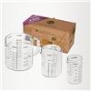TreeBox Caraffa Graduata in Vetro Borosilicato con Beccuccio - Set da 3 - Precisione e Alta Qualità - Resistente al Calore e Adatto al Microonde - Differenti Unità di Misura - Perfetto per Cucina