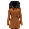 ANUFER Donna Reversibile Trapuntato Giacca Parka Cotone Imbottito Cappotto Invernale con Staccabile Cappuccio in Pelliccia Sintetica SN079220 Verde Militare 3XL