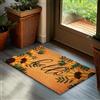 BRUBAKER Zerbino per Esterni e Interni - Hello - 45 x 75 cm - Tappeto in 100% Fibra di Cocco con Girasoli, Antisporco e Antisdrucciolo - Impermeabile - Ideale per Porta d'Ingresso e Terrazza - Marrone
