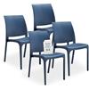 Tomaino - Sedia in Plastica Da Cucina - Set 4 Sedie Plastica Impilabili Con Braccioli Per Esterno e Interno - Sedie per Giardino, Soggiorno, Balcone o Bar - Blu