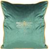 Eurofirany, elegante cuscino decorativo 45 x 45 cm, rivestimento in velluto, morbido cuscino per divano, colore oro, argento, libellula, motivo a fiore (pulsante 2 verde scuro + oro)