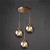 DLSixYi Lampadario Industriale Vintage in Ottone a 3 luci Trasparente/Grigio fumé/Ambra Lampada a Sospensione a Sfera in Vetro Cluster E27 Lampada a Sospensione per Soggiorno con Isola Cucina