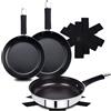 BERGNER BASTER - Set 6PZS Padelle (20+24+28 cm) + 3 Protezioni - Acciaio inossidabile - Rivestimento antiaderente - Manici in silicone - Induzione - Induzione completa.