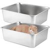 Auveach 2Pz Lettiera per Gatti In Acciaio Inox 45×35×15cm Antiodore Aperta Toilette per Gatti Conigli Grande XXL XL Superficie liscia Facile da Pulire (45×35×15cm)