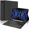 SENGBIRCH Custodia con Tastiera per iPad Pro 12,9 6ª/5ª/4ª/3ª Generazione, Layout Italiano QWERTY Rimovibile Wireless Bluetooth Tastiera, Custodia con Portapenne Supporta Ricarica, Nero
