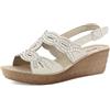 inblu Sandali Donna Estive a Fascia con Zeppa e Strass Ciabatte con Chiusura a Fibbia e Plantare in Vera Pelle Imbottite Morbide Comode Mare Spiaggia GM0050 Bianco Ghiacio,37