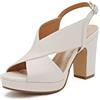 QUEEN HELENA Sandali Eleganti con Tacco Medio a Fascia Incrociata Donna ZM9106 (Beige, Sistema Taglie Calzature EU, Adulto, Numero, Media, 40)