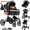 Shineey Passeggino 3 pezzi Carrozzina Ovetto Schienale Regolabile Completamente Reclinabile passeggino 3 in 1Grandi Ruote pneumatici in gomma,passeggino combinato