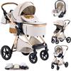 Shineey Passeggino 3 pezzi Carrozzina Ovetto Schienale Regolabile Completamente Reclinabile passeggino 3 in 1Grandi Ruote pneumatici in gomma,passeggino combinato