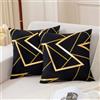 Jayusaror Federe Cuscini Divano 45x45 Nero Oro Geometrica Copricuscini in Velluto Decorativi Autunno Inverno Elegante Moderno Fodere Cuscini per Divano Letto Arredamento Set 2 Pezzi