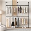 YheenLf Appendiabiti Industrial- Due Colonne e Due Strati- Guardaroba per cabina armadio a muro-Stand appendiabiti per camera da letto in robusti tubi neri con montaggio a parete, 203x220cm