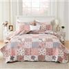 Qucover Copriletto Trapuntato Matrimoniale Patchwork, Copriletti Ultrasuoni in Poliestere Leggere, Trapunta Sottile Estivo Primaverile 220x240 cm con 2 Federe, Rosa