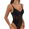 SHEKINI Body Donna Elegante Pizzo Sheer Mesh Bodysuit a Rete Transparent Body Senza Maniche Collo a V Jumpsuit Aderente Uno Pezzo Spaghetti Strap Sexy Estivo Lingerie Top