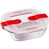 Pyrex Cook & Heat contenitore quadrato per alimenti in vetro borosilicato con coperchio sfiatavapore per il microonde - cuocere in forno, conservare & riscaldare - 14x12cm -