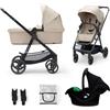 kk Kinderkraft NEWLY 3 in 1 Trio passeggino neonati, con Ovetto I-SIZE 40-75 cm, Carrozzina, TRAVEL SYSTEM, filtro UPF50+, Con Accessori, Pieghevole, Schienale regolabile, Beige